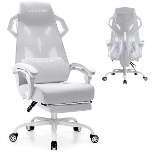 GTPLAYER Computer Chair with Adjustable Footrest, Ergonomic Gaming Chair with Headrest and Lumbar Support, Breathable Mesh Office Chair for Adults, High Back Reclining Desk Chair for Gaming and Office