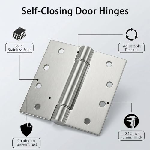 ANIRUDH Self Closing Door Hinges - 3 Pack Hydraulic Soft Close Silent Buffer, 4" x 4" Heavy Duty Adjustable Tension for Garage, Exterior & Interior Doors (4 Inch) by ANIRUDH - Image 3