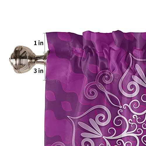 Valance Curtains For Living Room/Bedroom/Bathroom/Kitchen Window,Vintage Style Arabesque Purple Flowers Rod Pocket Window Valance Tiers Small Window Curtain Drape Window Panel Treatment,1 Panel 54X18 #TOP4