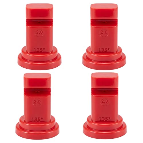 Roshtia 140° Deflector Broadcast Spray Nozzle, Red Boom Sprayer Nozzles with 2.0 Orifice, Low Drift Sprays Nozzle Tips for Sprayers Boom Kit, 10 45 Psi, Compatible with Master Manufacturing, 4 Pack