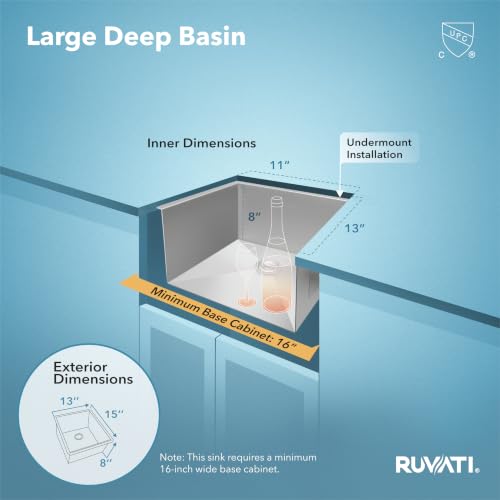 Ruvati 13x15-in 16-Gauge Zero-Radius Undermount Bar Sink - RVH7113 by Ruvati - Used condition - Image 9