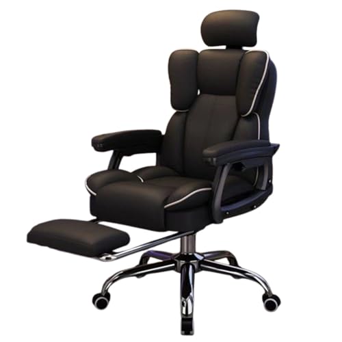 Executive Office Chair Reclining High Back with Footrest PU Leather Ergonomic Swivel Computer Chair for Home Office (Black)