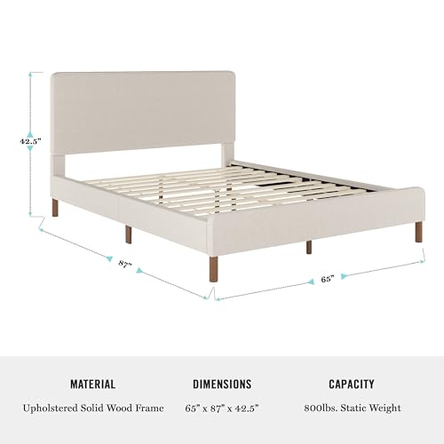 Martha Stewart Britta Platform Bed with Headboard & Footboard, Faux Linen Upholstery with Piping Detail, Rounded Headboard, No Box Spring Needed, Queen, Beige by Martha Stewart - Image 6