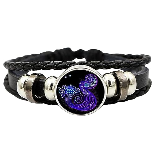 Uozonit Bracelets du Zodiaque 12 Constellations | Bracelet de Corde de Signe du Zodiaque | Bracelet Unisexe en Cuir Portable Constellation pour Hommes