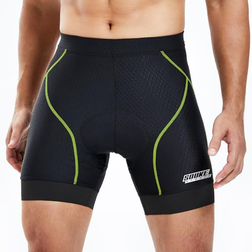 Souke Sports Men's Cycling Underwear Shorts 4D Padded Bike Bicycle MTB Liner Shorts with Anti-Slip Leg Grips (Green, XXXX-Large)
