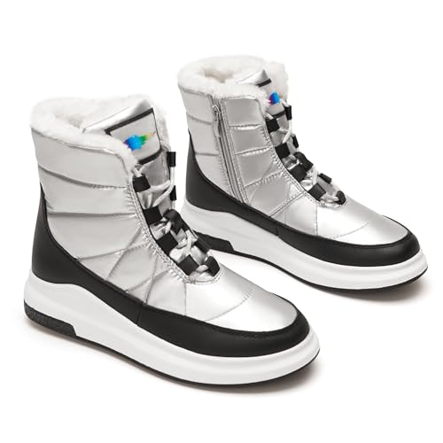 GLAMORA Botas de nieve mujer invierno impermeables y térmicas con forro de pelo, botines cálidos antideslizantes y cómodos para trabajo, montaña, senderismo, ciudad o actividades al aire libre