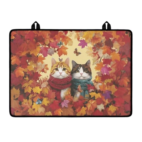 Image of Stove Cover Dust Mat, Thanksgiving Maple Cat, Heart Resistant Ceramic Glass Electric Stove Top Cover, Extra Large Stovetop Cover for Electric, Thanksgiving Decor