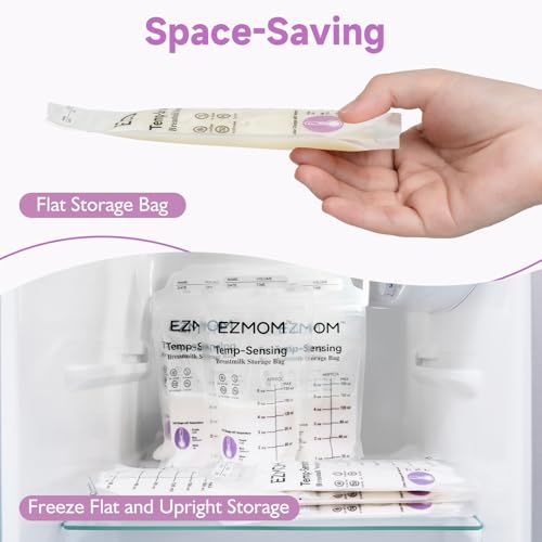 EZMOM Breastmilk Storage Bags, 120pcs Disposable Breast Milk Storage Bag, Temp-Sensing Discoloration Storing Bags for Baby Bottle Feeding, 6 Ounce Leak-Proof Freezer Storage, Baby Essentials - Thumbnail 4