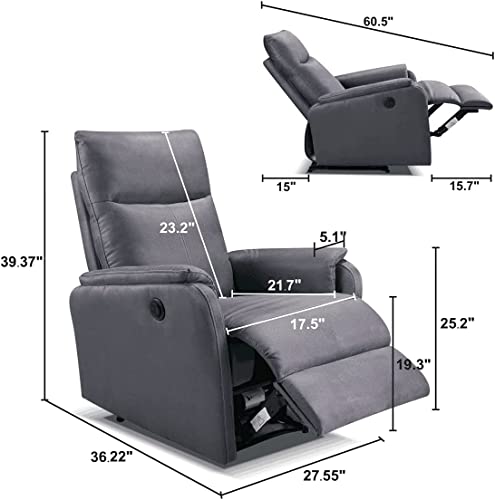 Jmaxo Power Breathable Fabric Chair-Usb Ports-Electric Theater Seating-Recliners For Small Spaces-Home Living Room Bedroom, Grey #TOP1