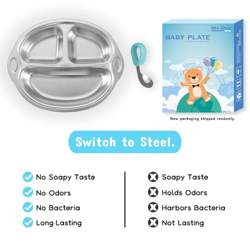 Mrs. Chou® BPA-Free 100% Food-Grade Stainless Steel Baby Plates with Suction Divided Designed for Babies and Toddlers, Ideal for Kids Infant Baby-Led Weaning Toddler Feeding Supplies Dishwasher Safe by Mrs. Chou - Image 3