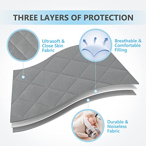 TILLYOU Pack and Play Sheet - Soft Quilted Mattress Protector for Toddlers, 39x27, Grey