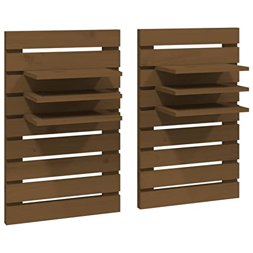 Gecheer Étagères de chevet murales en bois de pin - Grand espace de rangement, 3 positions réglables, couleur miel, 40 x 17,5 x 63 cm