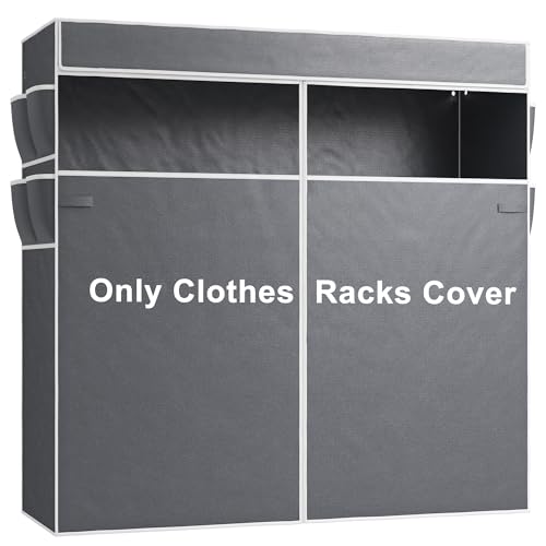 Raybee Garment Rack Cover Only, Fabric Clothing Rack Cover with Zipper, with PVC Clear Window & 8 Side Pockets, Cover Only 76.7\" W X 75.1\" H X 17.9\" D(Large)