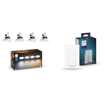 Philips Hue 1 Dimmer Switch with 4 Smart Recessed 5/6 Inch LED Downlight, White Ambiance Warm-to-Cool White Light, 1100LM - Requires Bridge - Control with Hue App or Voice Assistant