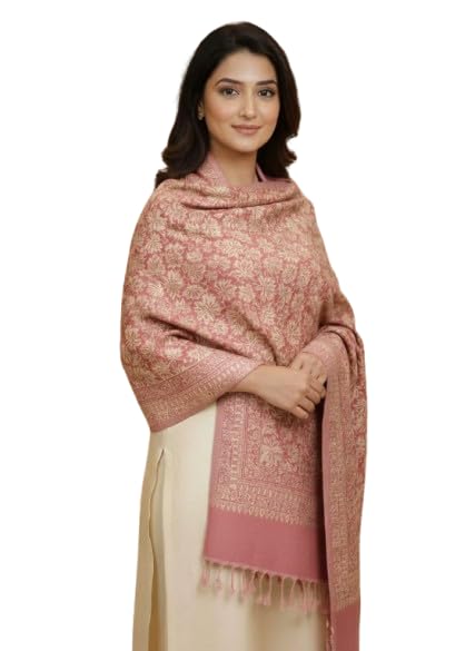 couture home Traditional Kashmiri Winter Stole,Embroidery Pattern, Tasseled Wrap for Women-picture-18