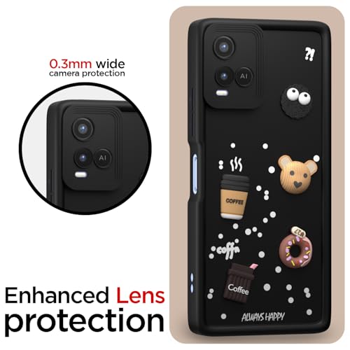 Image of Pikkme Back Cover for Vivo Y21 2021 / Y33s | Cute Fun Cartoon 3D Bear Silicone Full Body Protection Bumper Case (Black)