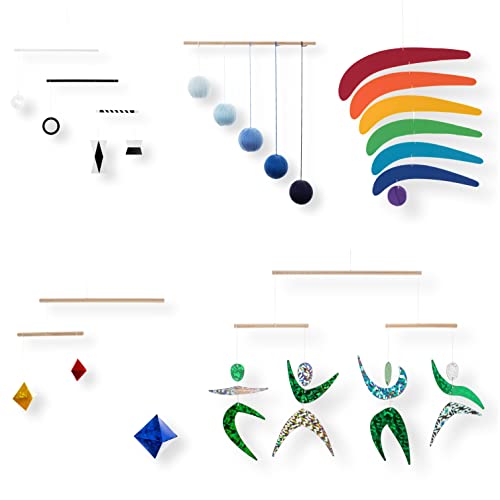 Set of 5 Montessori inspired mobiles - Black and white mobile, Octahedron, Rainbow. Montessori mobile