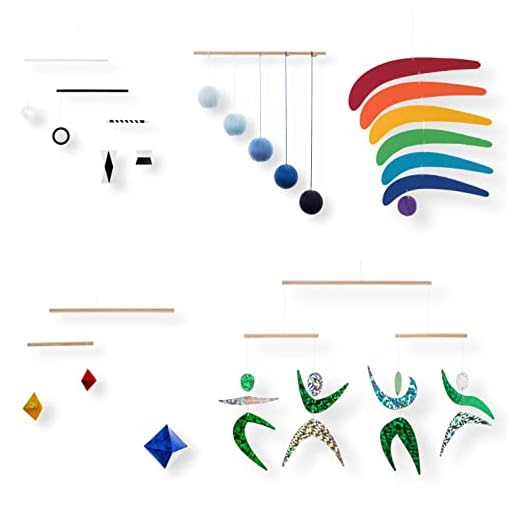 Set of 5 Montessori inspired mobiles - Black and white mobile, Blue Gobbi, Dancers, Octahedron, Rainbow. Montessori mobile. Baby mobile. Hanging mobile. Crib toy.