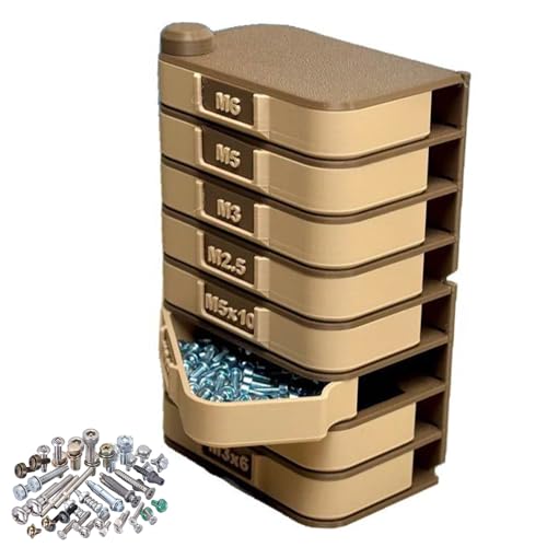 The Ultimate 360° Rotating Precision Desktop Organizer, 2026 New Rotating Modular Parts Storage Tower with Label Area, Space-Saving Vertical Swing-Out Storage for Nuts Bolts Office Supplies (brown A)