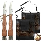 BAIFULAI Juego de recolectores de setas, cuchillo de setas y bolsa de setas, 2 unidades, recogedor de setas, cuchillo de esponja de acero inoxidable con regla y cepillo, bolsa de malla transpirable