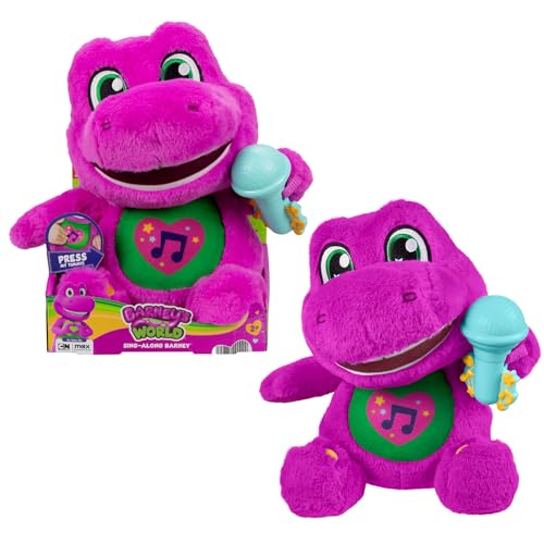 Barney Barney's Singer Plush 25+ cm with Sounds Plays 10 Phrases and 5 Songs in English, French, German, Italian and Dutch Toy for Ages 2 and Up JGT51