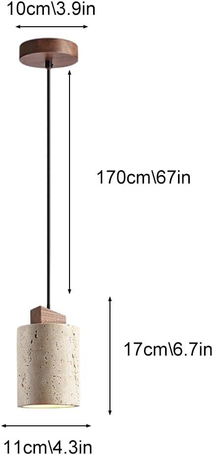 Nordic Wabi-Sabi Ceiling Light for Bedside, E27 Socket Cylindl Stchaner Farmhouse Travertine Droplight, Kitchen Island Dining Room Solid Wood Hanging Lamps (Brown)/Brown