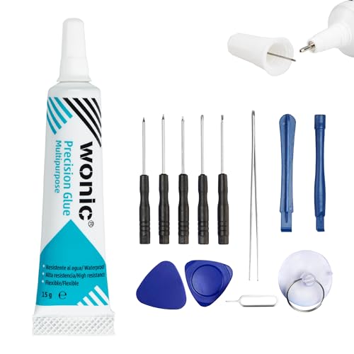 Pegamento para móviles WONIC Precision Glue, adhesivo flexible Multiusos para Pantallas, Monitores Joyería, Zapatos, Libros Bricolaje, Maquetas, Manualidades, DIY (1 tubo + Kit 12 piezas)