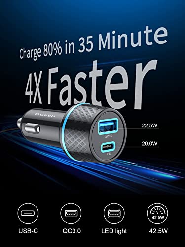 Usb C Car Charger,Qgeem 42.5W Car Charger Adapter With Power Delivery & Quick Charge 3.0 Usb Car Charger 2 Port Fast Charging Compatible For Iphone13/12/11 Pro/Max/Xr/Xs,Ipad Pro/Air,Galaxy S21/10/9 #TOP1