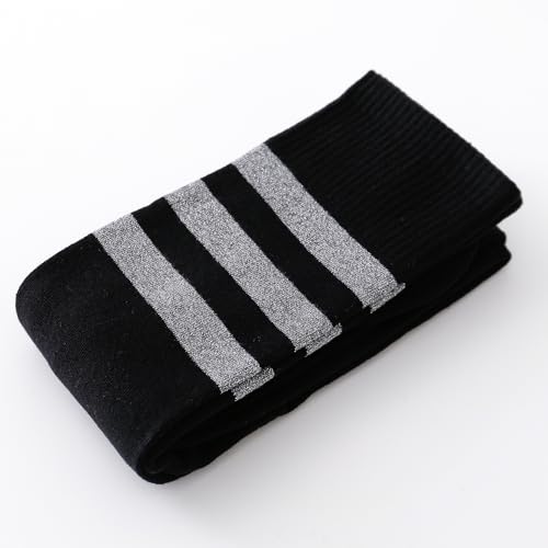 Image of Kayhoma Extra Long Cotton Stripe Thigh High Socks Punk Style Over the Knee High Stockings, Silver, 1 Pair, Medium, Silver /Black