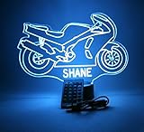 MIRROR MANIA Motorcycle Night Light Up Table Desk Lamp LED Personalized Free Engraved Cycle Motorbike Bike Biker - It's Wow, with Remote, 16 Color Options, Cord, Stand, Dimmer, Great Gift