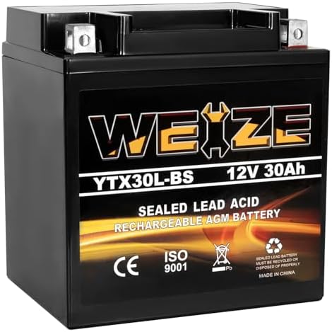 Weize YTX30L-BS Battery Replacement Yuasa YIX30L Motorcycle Battery - Factory Sealed - Maintenance Free - High Performance ETX30L BS For Harley Davidson Polaris Sportsman
