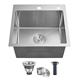 POPFLY 18 Inch Drop In Kitchen Sink, 304 Stainless Steel Top mount Handmade Single Bowl Kitchen Sink 9 Inches Deep Bar Prep Sink, Brushed Nickel（18×18×9）