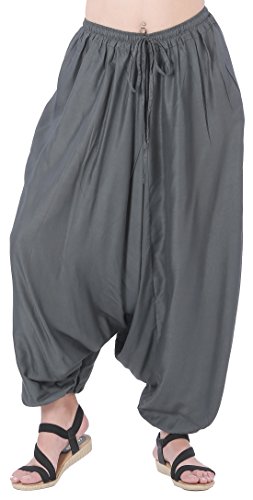 CandyHusky Pantalones holgados para hombre y mujer, estilo hippie, bohemio, gitano, yoga, Aladdin, harén, pantalones ninja Genie, talla única, para rayón, Gris oscuro, Talla Única