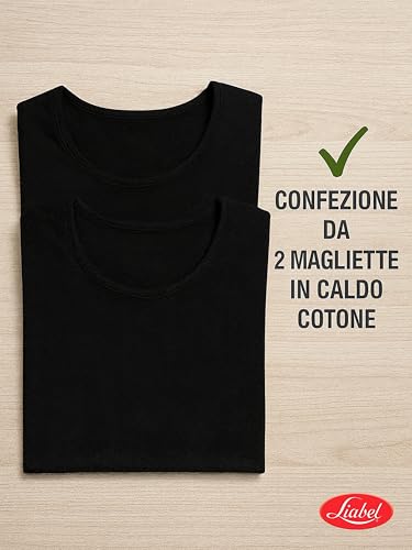 Liabel 2Pz Maglia Uomo Caldo Cotone Garzato 100%,T Shirt Cotone Felpato Girocollo O Scollo A V, Maglie Intime Uomo Invernali Anallergiche (It, Testo, L, Regular, Regular, 2Pz Girocollo - Nero) - 3