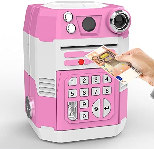 TUSEASY Money Box, Piggy Bank for Kids, Cash Coin Saving Bank Electronic Password Safe, Toys for 5 6 7 8 9 10 Year Old Girls, Pink
