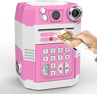 TUSEASY Money Box, Piggy Bank for Kids, Cash Coin Saving Bank Electronic Password Safe, Toys for 5 6 7 8 9 10 Year Old Girls, Pink