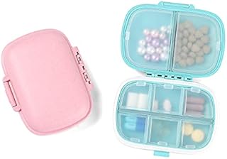 2 PCS Travel Pill Organizer, TEOYALL 8 Compartments Portable Pill Box Small Daily Pill Case Medicine Vitamin Container for Pocket Purse (Blue/ Pink)