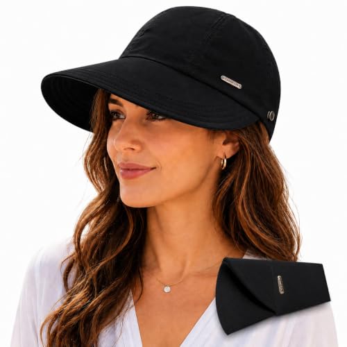 UPF 50+ Foldable Packable Wide Brim Sun Hat for Women with Ponytail Hole