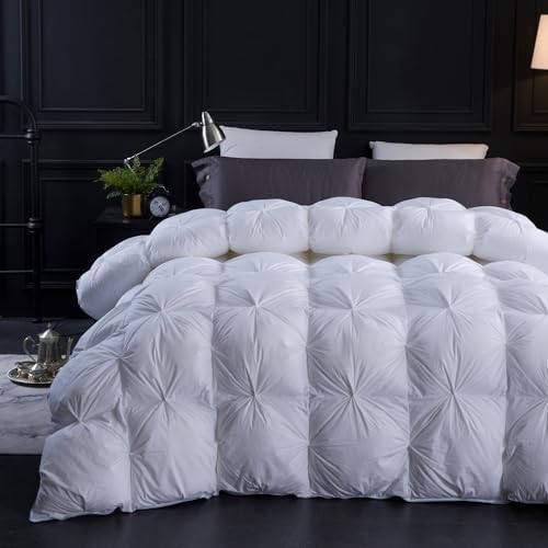Three Geese Pinch Pleat Waterfowl Feathers and Down Comforter Cal King Size Duvet Insert,750+ Fill Power,1200TC 100% Cotton, Premium All Seasons White Warm Hotel Comforter with 8 Tabs.