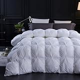 Three Geese Pinch Pleat Waterfowl Feathers and Down Comforter Cal King Size Duvet Insert,750+ Fill Power,1200TC 100% Cotton, Premium All Seasons White Warm Hotel Comforter with 8 Tabs.