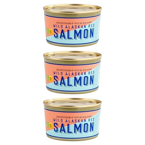 Image of 3 x 213g Wild Alaskan Red Sockeye Tinned Salmon, Responsibly Sourced Fish, 639g