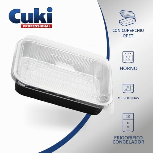 Miniatura 5 de Cuki Professional Bandejas De Aluminio Con Tapas Ultrarresistentes, 8 Porciones, Lacadas, 32 X 26 X 6 Cm, 1 Paquete De 10 Unidades, Desechables Para Horno, Microondas, Nevera, Cocina, Conservación