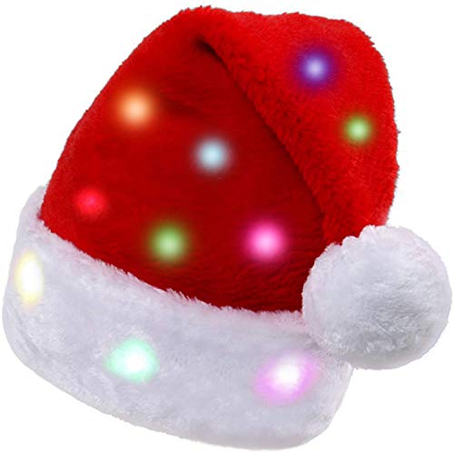 THEUU Novelty LED Light Up Christmas Hat Funny Plush Santa Hat with 24 Colorful Bright Lights New Year Festive Holiday Party Supplies for Adults Kids by THEUU - Used condition - US$10.09