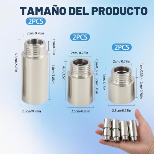Miniatura 2 de 6 Piezas Extensiones De Grifo De 1 2 Pulgada, Racor De Prolongación De Acero Inoxidable, Adaptador De Grifo 1 2, Conector De Aireador De Grifo Para Ducha Y Tuberías De Agua