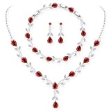 GZWHD Red Garnet Silver Jewelry Set for Wedding Bride Bridesmaid Necklace Earring Bracelet Set for Women Birthstone Gift