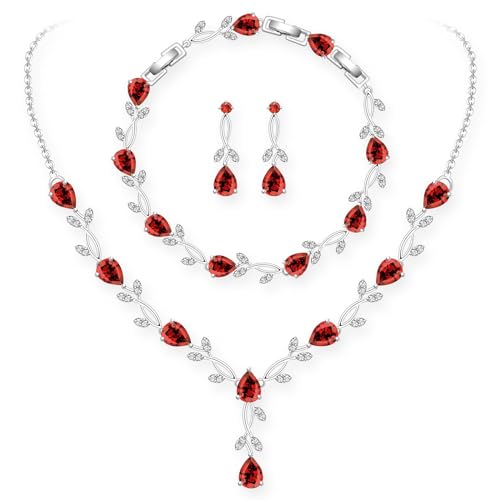 Image of GZWHD Wedding Jewelry Sets for Bride Bridesmaid Women Cubic Zirconia Necklace Earrings Bracelet Set Gift for Mother Friend Wife Daughter Sister Party Prom Jewelry