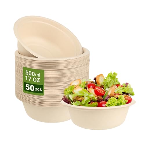 50 Stück Einweggeschirr - Einweg Suppenschalen - Partygeschirr, 500 ml / 17 oz, Hergestellt aus hochwertigem Zuckerrohr- und Weizenstrohfasermaterial, Einmalig und Abbaubar, Kühl- und Heizbeständig 50 Stück Einweggeschirr - Einweg Suppenschalen - Partygeschirr, 500 ml / 17 oz, Hergestellt aus hochwertigem Zuckerrohr- und Weizenstrohfasermaterial, Einmalig und Abbaubar, Kühl- und Heizbeständig