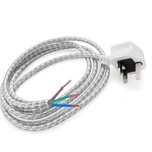 HSDK Universal White Iron Mains Cable & Plug Assembly – 13A, 3-Core, 0.75mm², 2.5m Length (Pre-Wired Replacement)