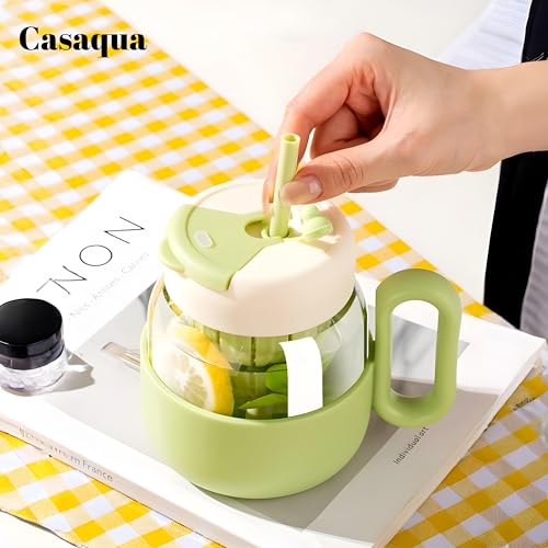 Image of Glass Tea Infuser Mug with Straw & Handle - 550ml, Set of 1, Cute Heart Design Cup, Drinking Glass for Iced Coffee, Matcha, Milk, Juice, Smoothies & Water, Reusable Travel Mug (Random Color)