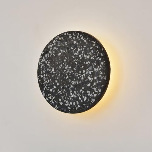 Image of DUHU Round Wall Sconce Black,Cement Wall Lamp Hardwired for Hallway,Minimalist Led Wall Light Flat Design,Modern Sconces Lighting for Bedroom,Living Room,Bathroom,9w 3000k,Warm White,Moon Light Wall